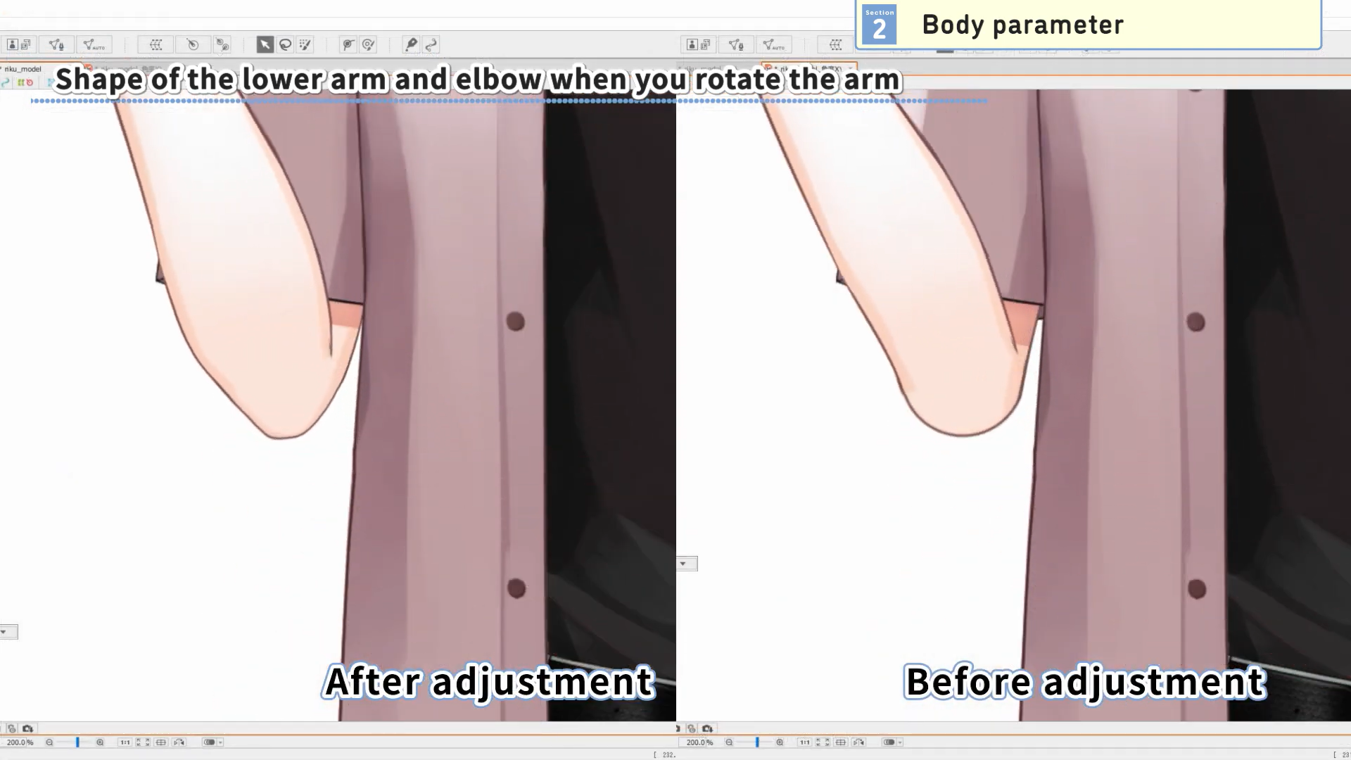 Shape of the lower arm and elbow when you rotate the arm